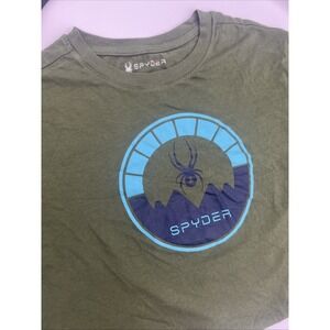 Spyder Shirt Mens Medium Green Short Sleeve Blue Logo Crew Neck‎